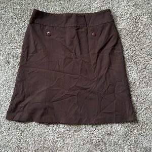 Loft Brown Pleated Back Knee Length Skirt with Button Feint Design